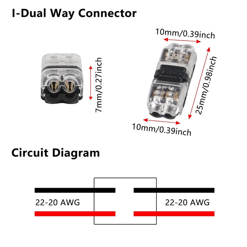 Meimom 10PCS Low Voltage Wire Connectors, 2 Pin 2 Way Universal Compact Wire I Shape Terminals, Toolless Wire Connectors, 2 Way Automotive Quick Splice Wire Wiring Connector for AWG 20-24 - Image 3